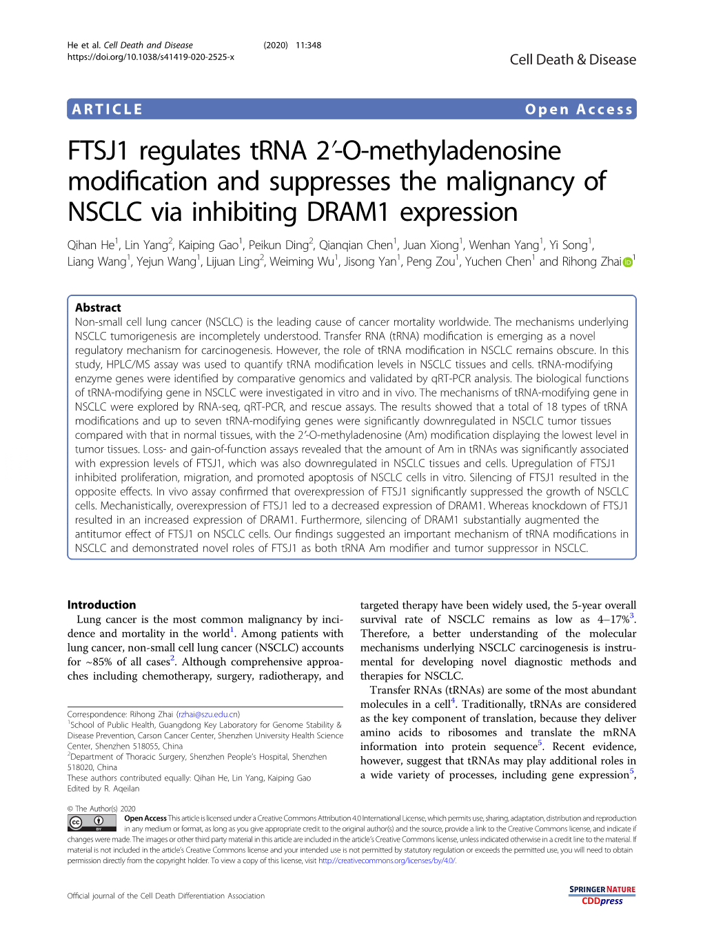 FTSJ1 Regulates Trna 2ʹ-O-Methyladenosine