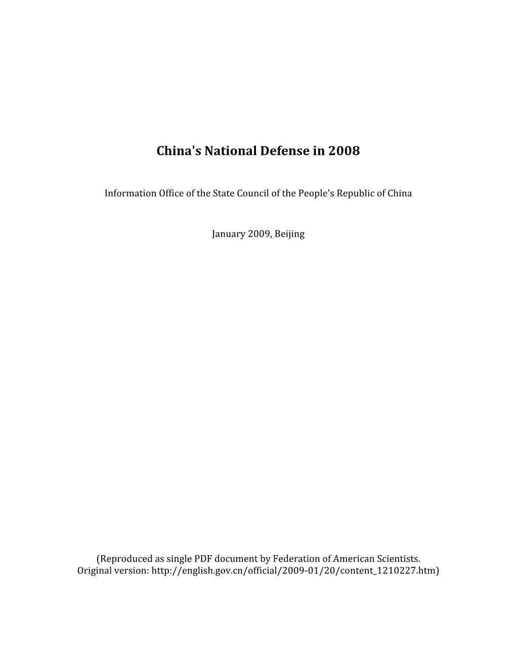 China's National Defense in 2008 (White Paper)