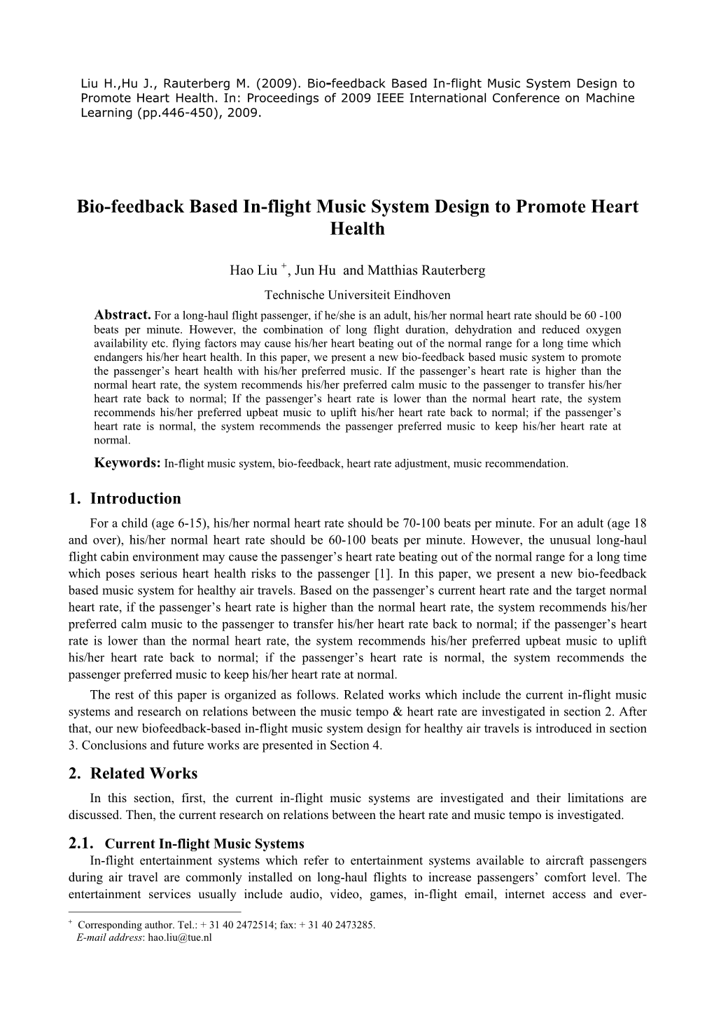Bio-Feedback Based In-Flight Music System Design to Promote Heart Health