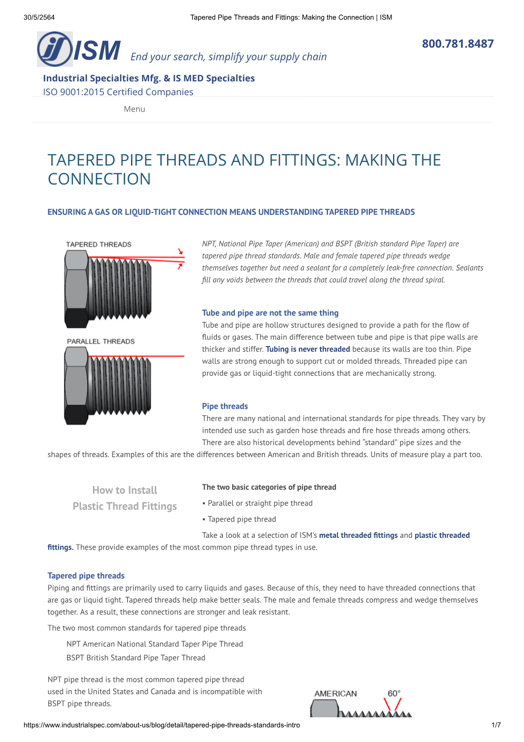 Tapered Pipe Threads and Fittings: Making the Connection | ISM