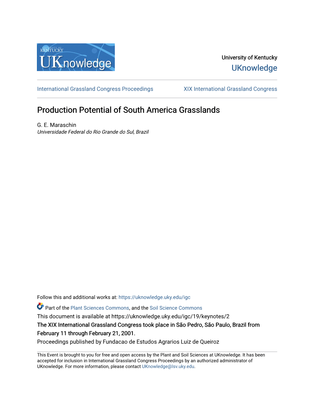 Production Potential of South America Grasslands