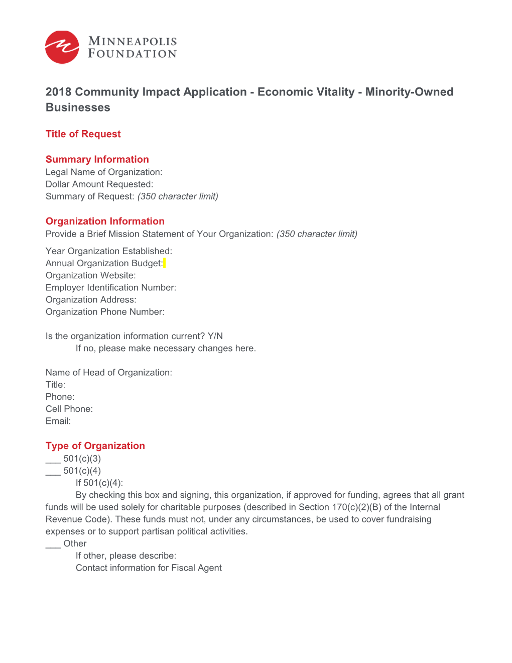 2018 Community Impact Application - Economic Vitality - Minority-Owned Businesses