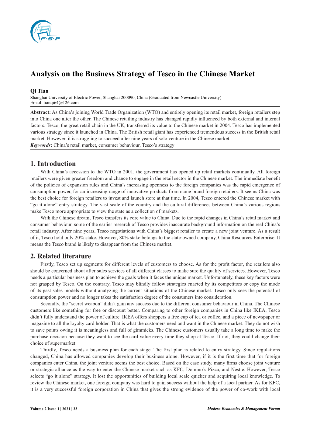 Analysis on the Business Strategy of Tesco in the Chinese Market