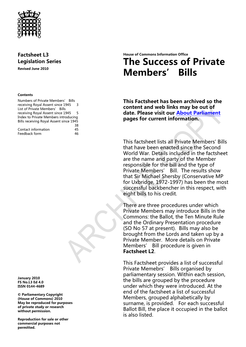 The Success of Private Members' Bills