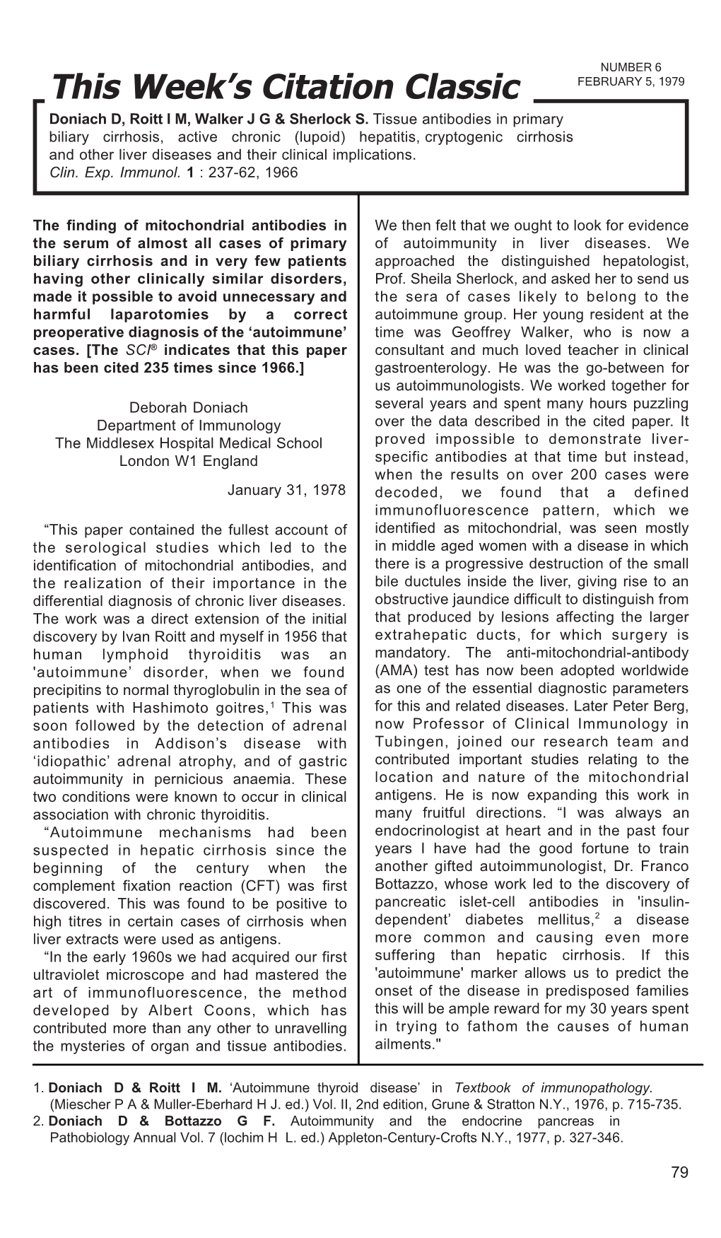 Doniach D, Roitt I M, Walker J G & Sherlock S. Tissue Antibodies In