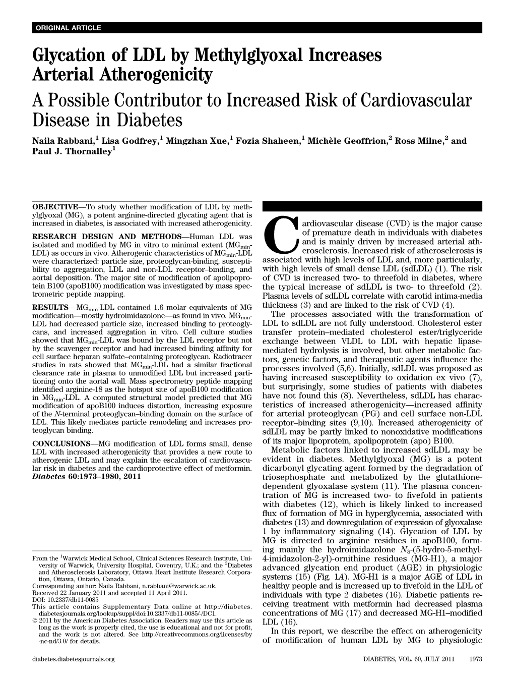 A Possible Contributor to Increased Risk of Cardiovascular Disease in Diabetes