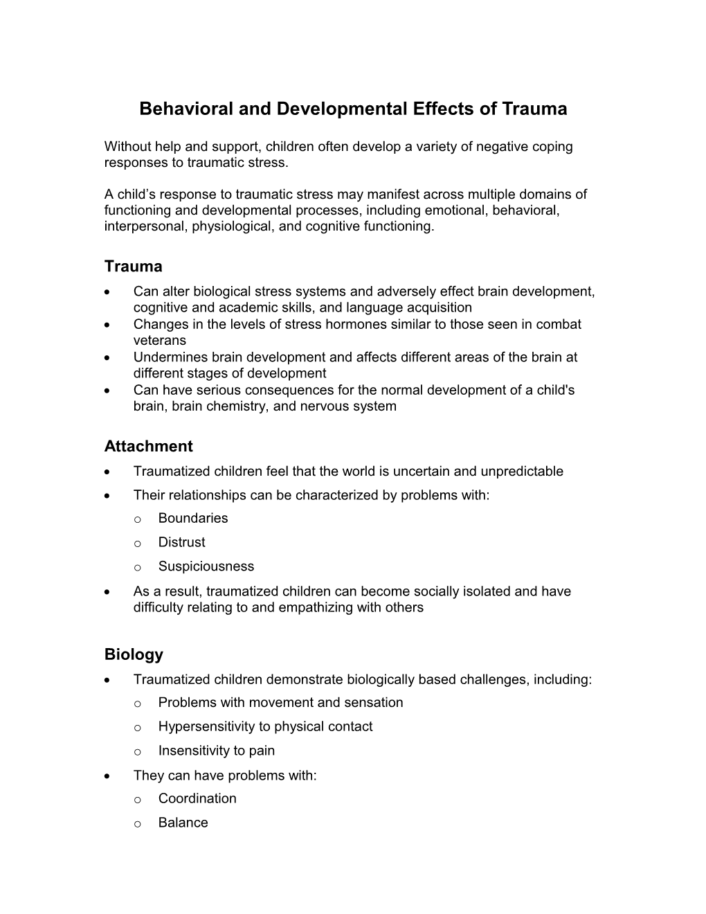 Behavioral And Developmental Effects Of Trauma