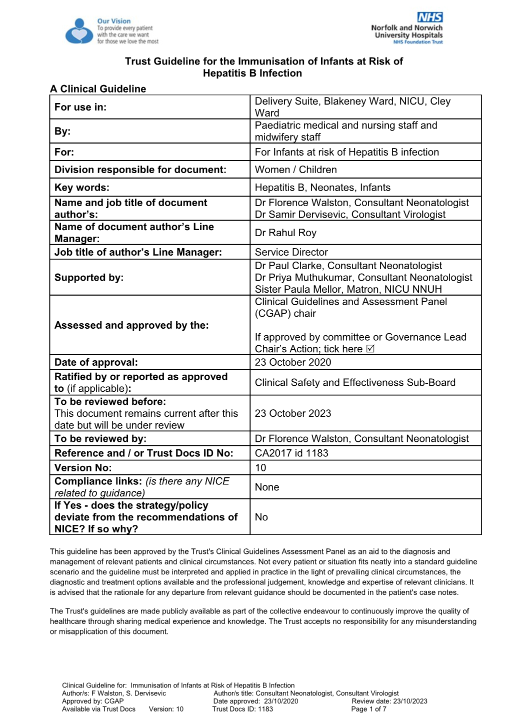 Immunisation of Infants at Risk of Hepatitis B CA2017