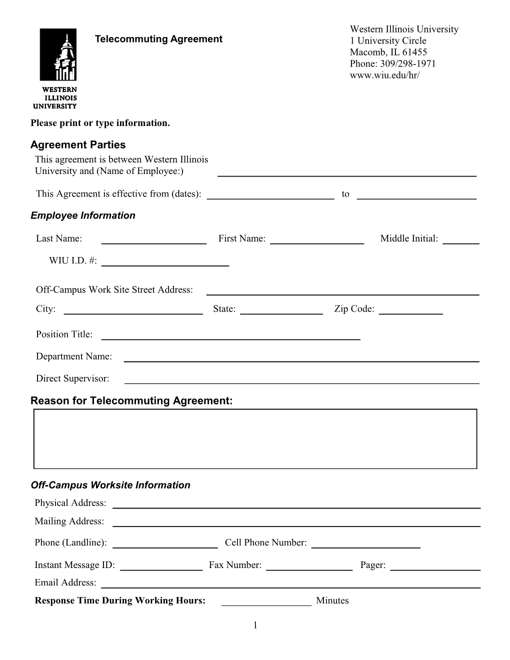 Telecommuting Agreement Sample Form