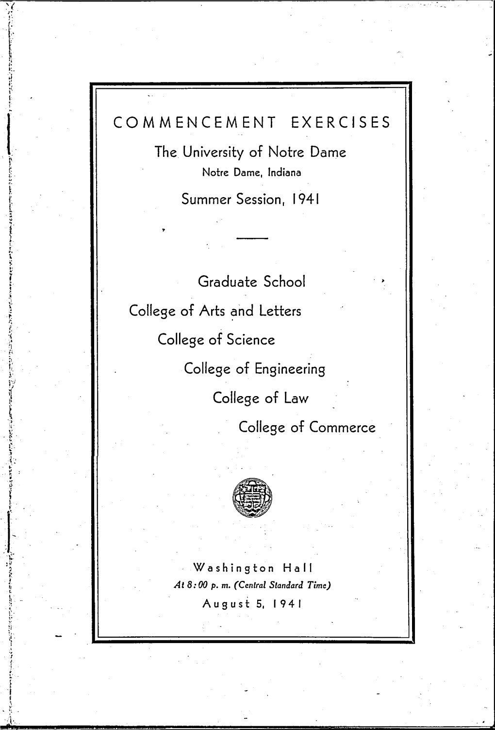 1941-08-05 University of Notre Dame Commencement Program