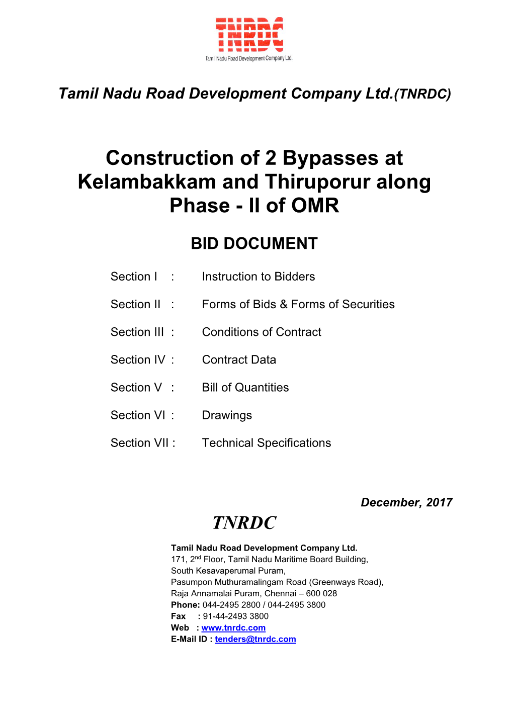 Construction of 2 Bypasses at Kelambakkam and Thiruporur Along Phase - II of OMR