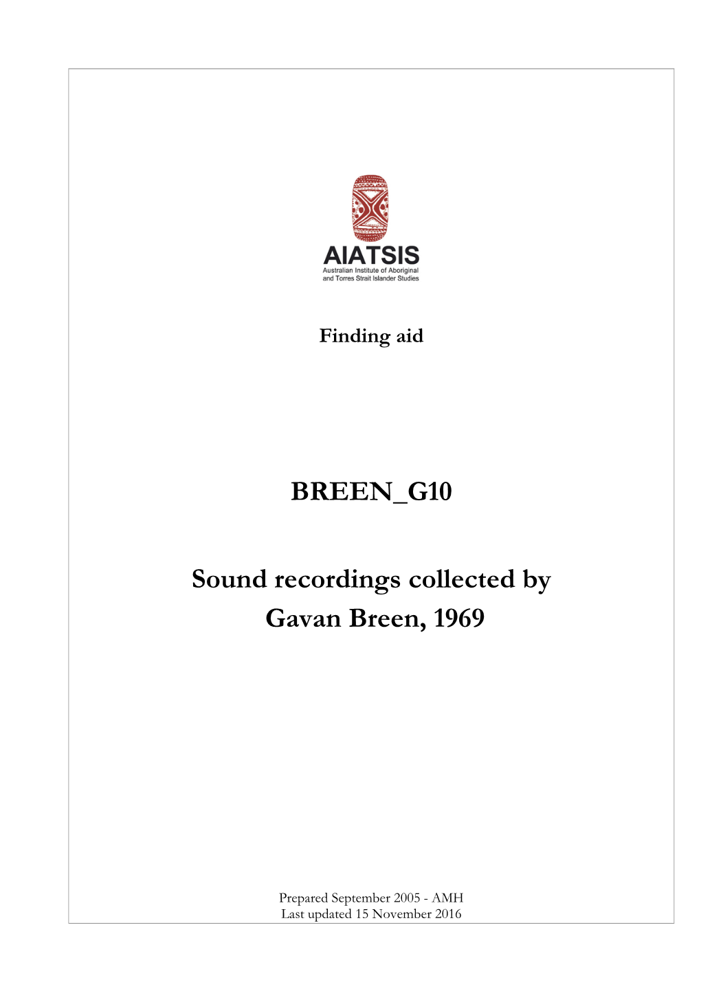 Guide to Sound Recordings Collected by Gavan Breen