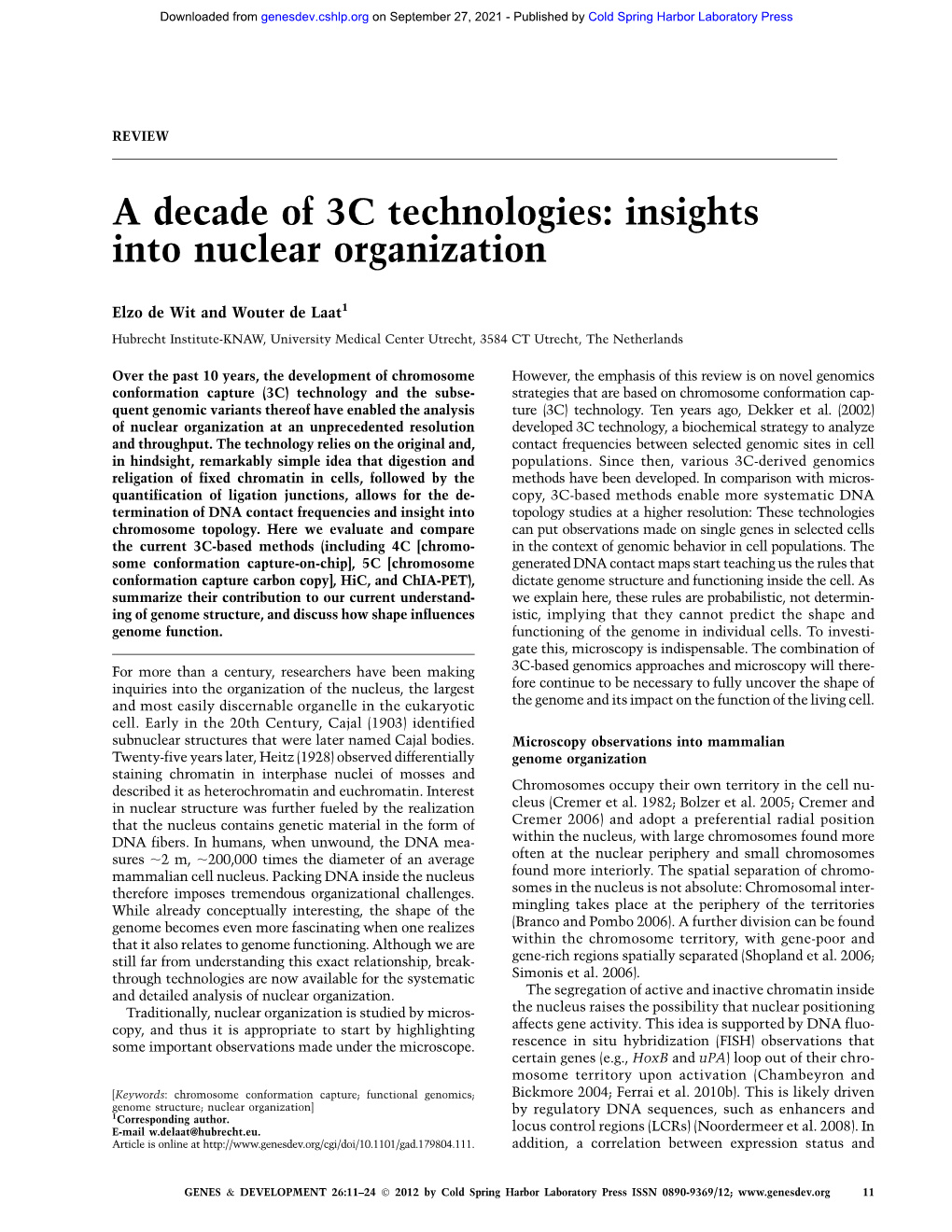 A Decade of 3C Technologies: Insights Into Nuclear Organization