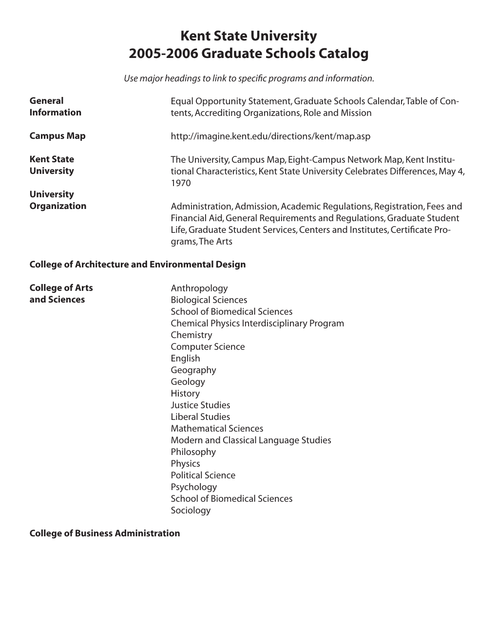 Kent State University 2005-2006 Graduate Schools Catalog