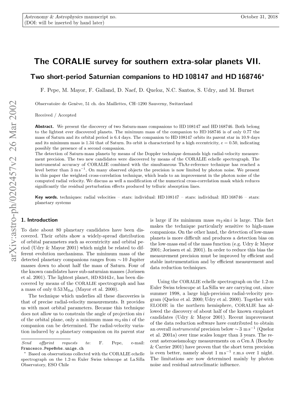 The CORALIE Survey for Southern Extra-Solar Planets VII. Two Short