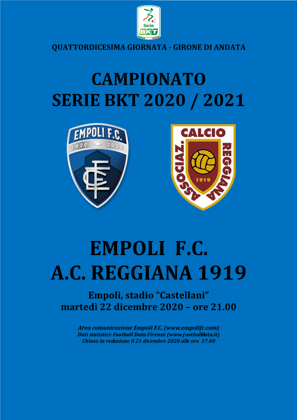 CARTELLA STAMPA Empoli-Reggiana -14° Giornata