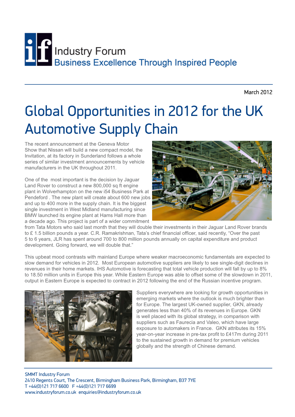 Global Opportunities in 2012 for the UK Automotive