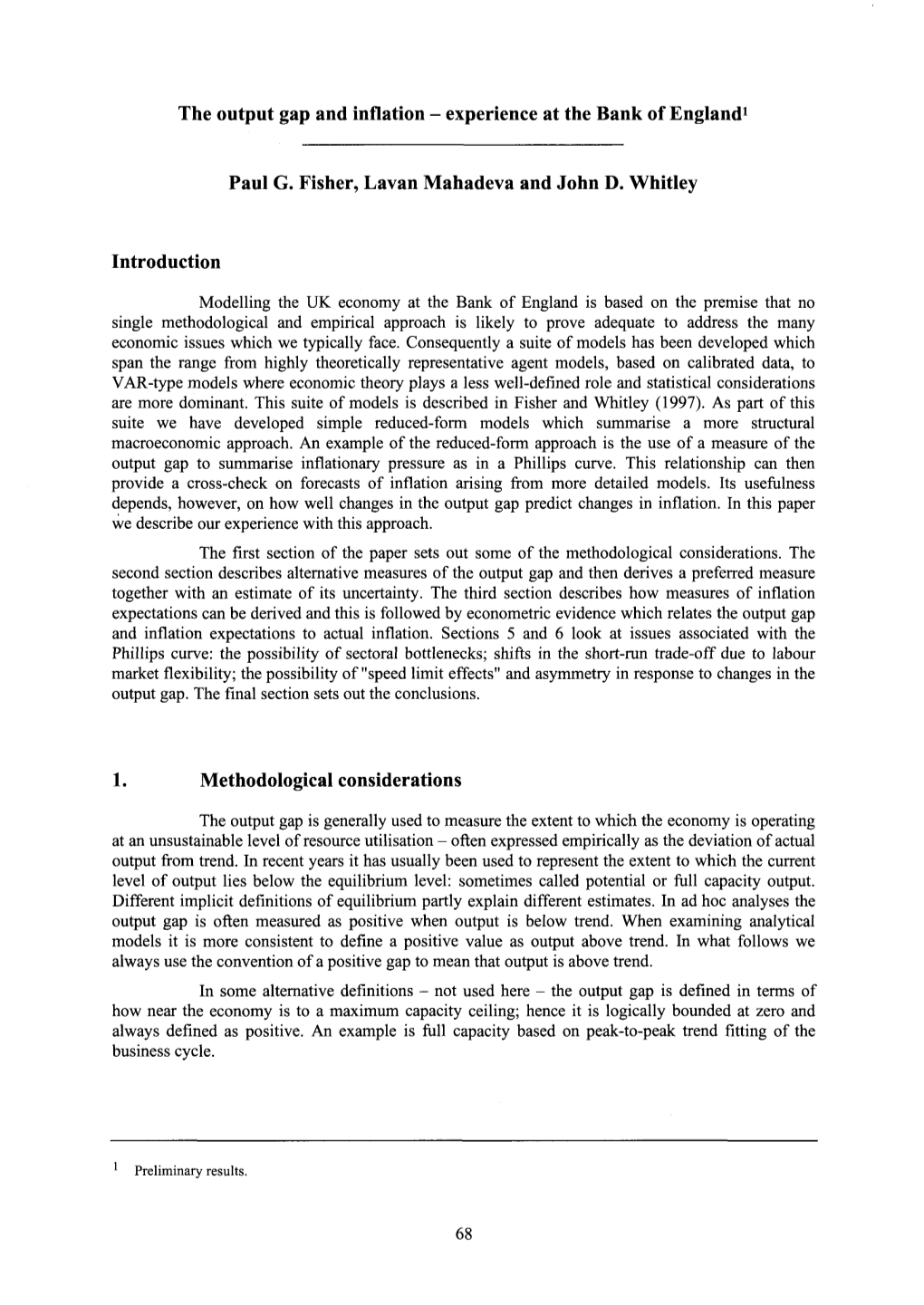 The Output Gap and Inflation - Experience at the Bank of England1