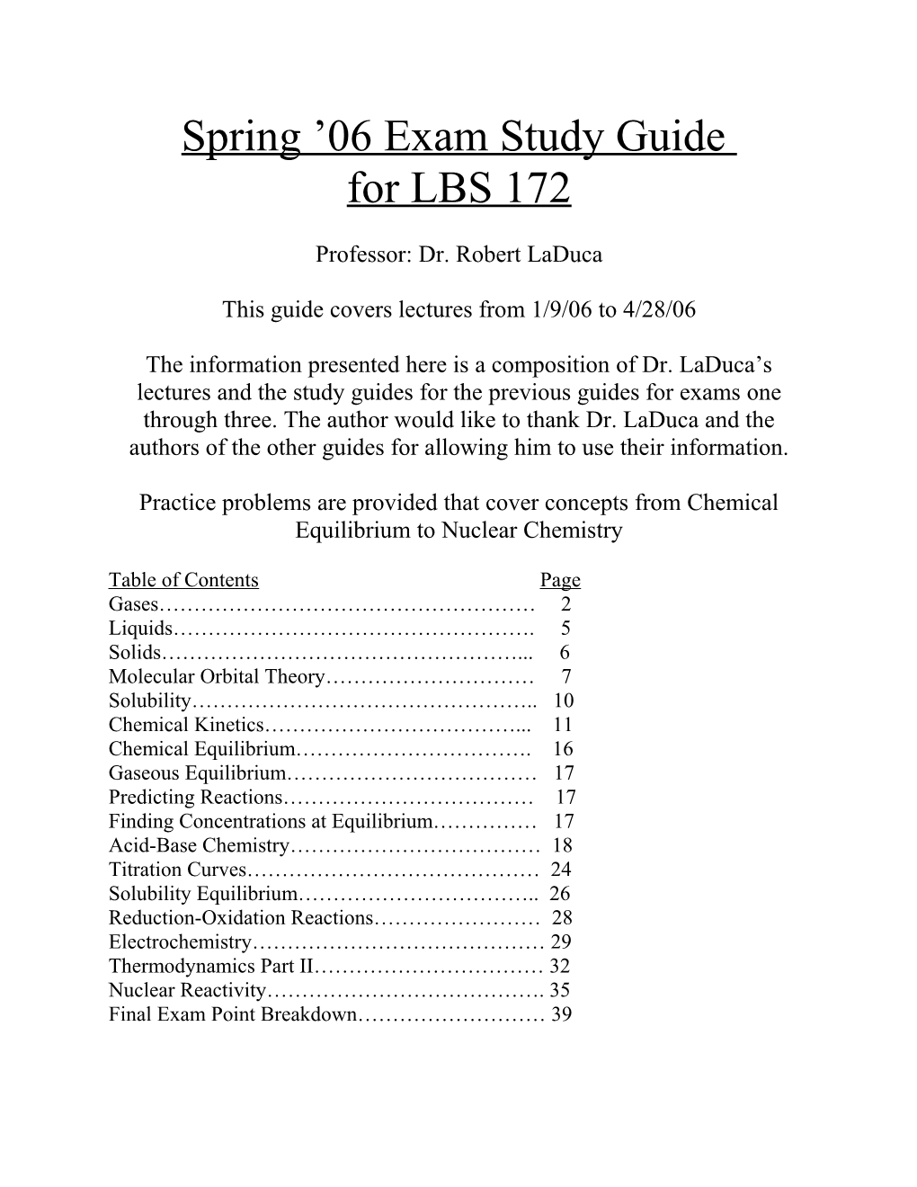 Spring 06 Exam Study Guide