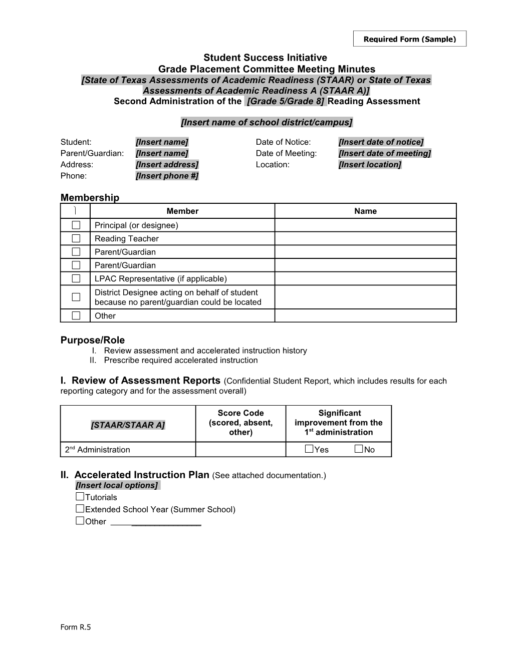 Second Administration of the Grade 5/Grade 8 Reading Assessment