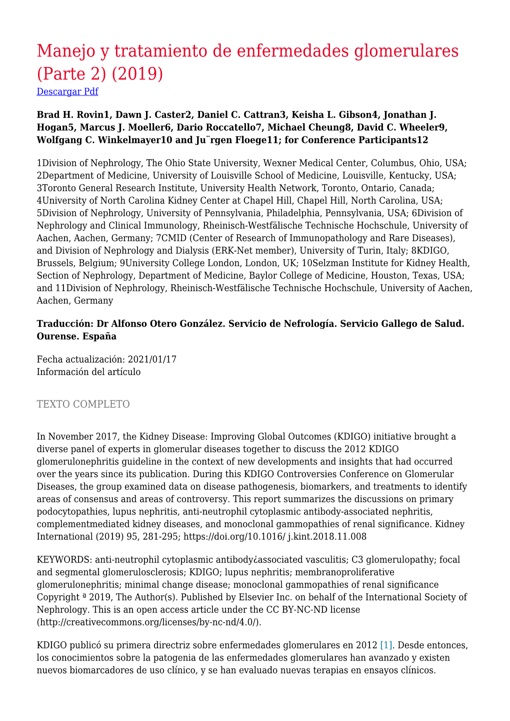 Manejo Y Tratamiento De Enfermedades Glomerulares (Parte 2) (2019) Descargar Pdf