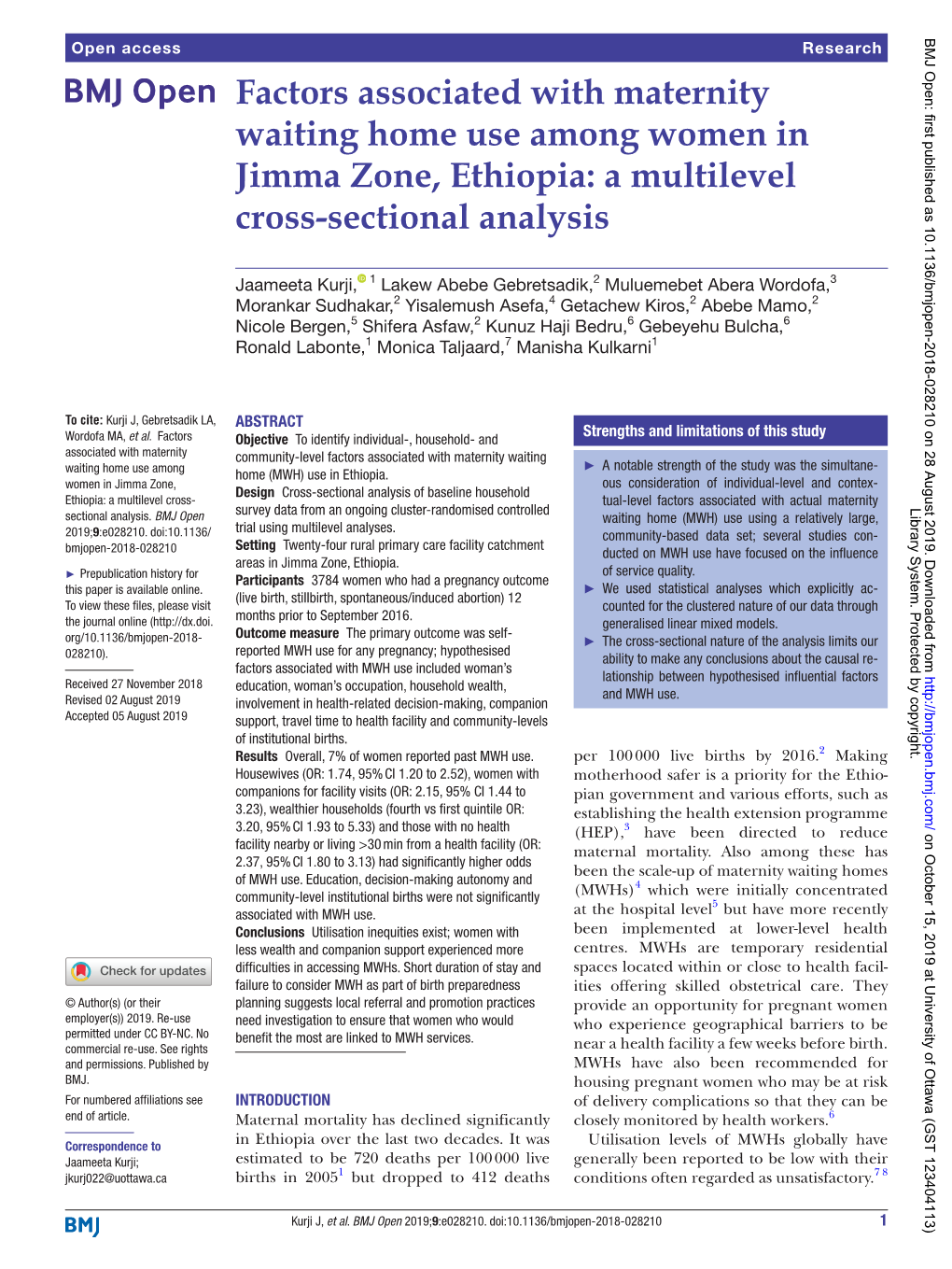 Factors Associated with Maternity Waiting Home Use Among Women in Jimma Zone, Ethiopia: a Multilevel Cross-Sectional Analysis