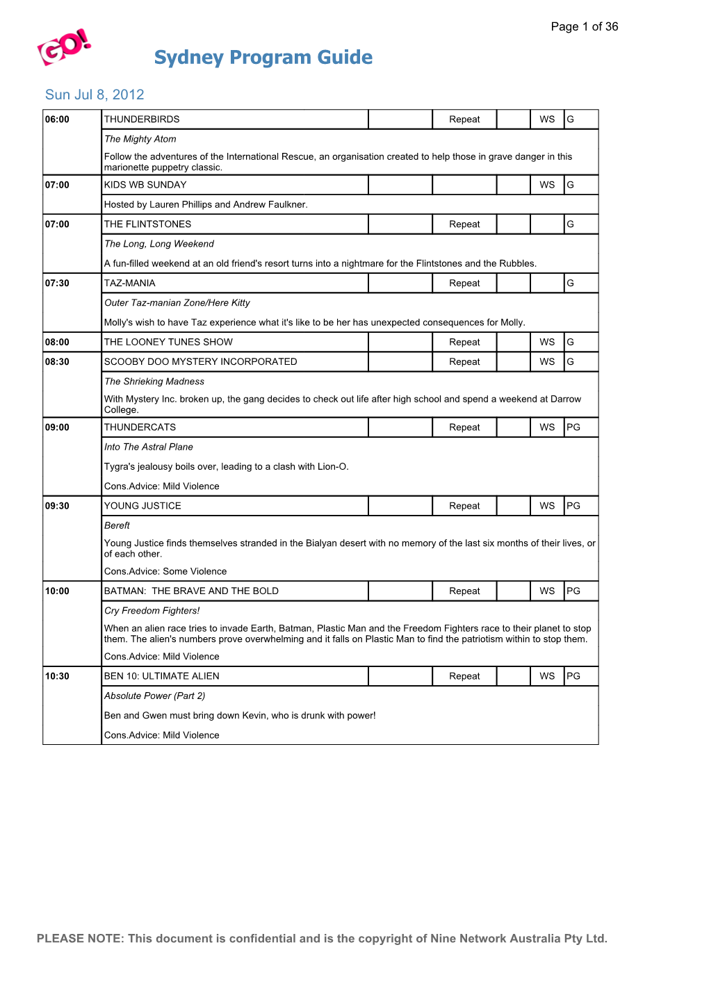 Sydney Program Guide