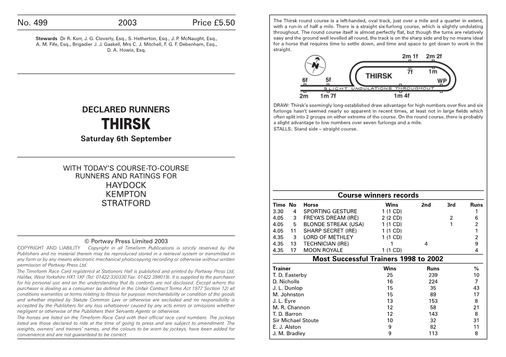 Thirsk Round Course Is a Left-Handed, Oval Track, Just Over a Mile and a Quarter in Extent, No