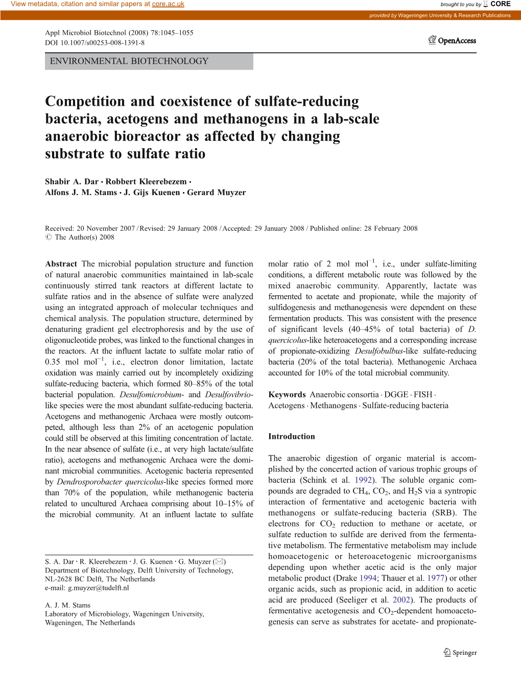 Competition and Coexistence of Sulfate-Reducing Bacteria
