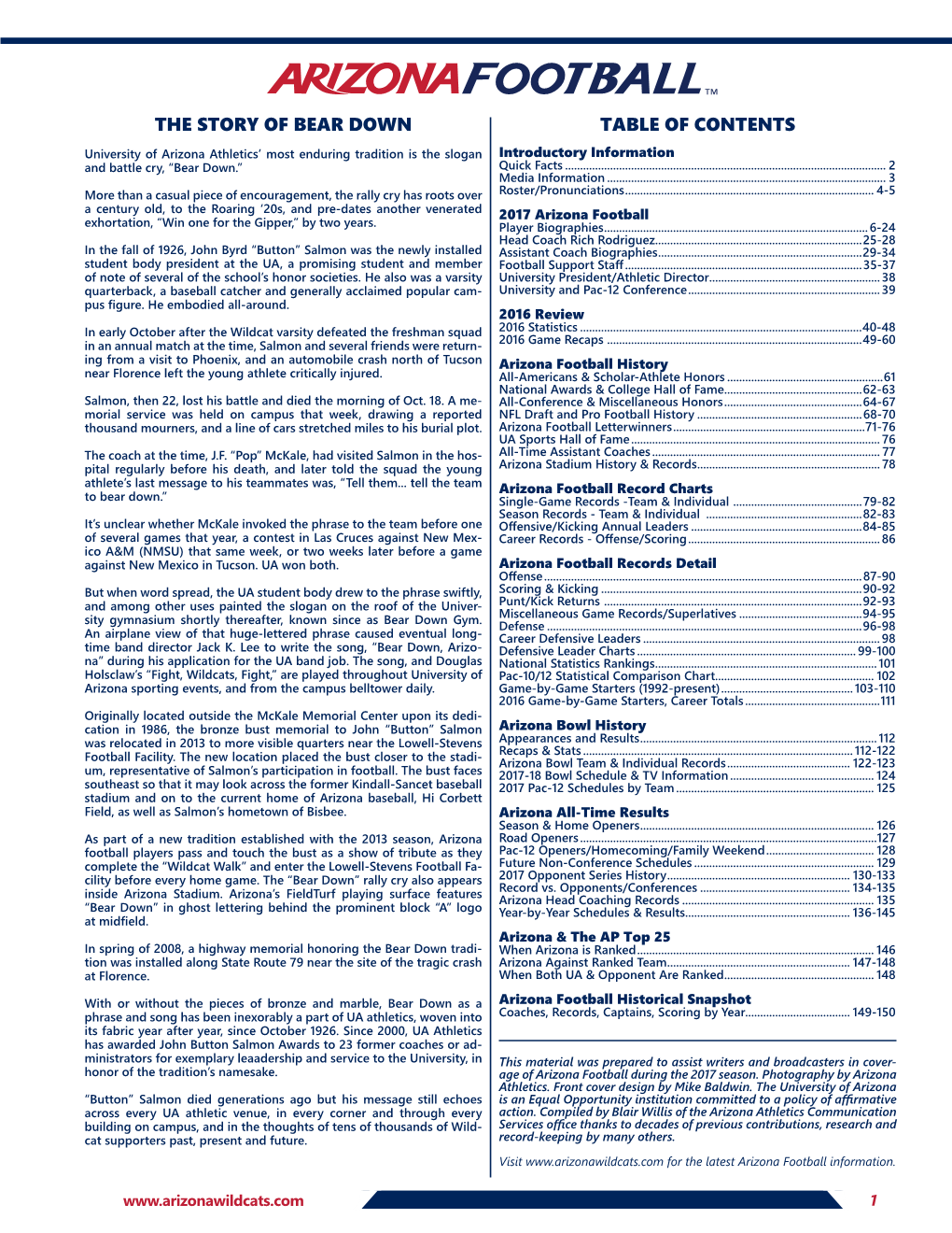 The Story of Bear Down Table of Contents