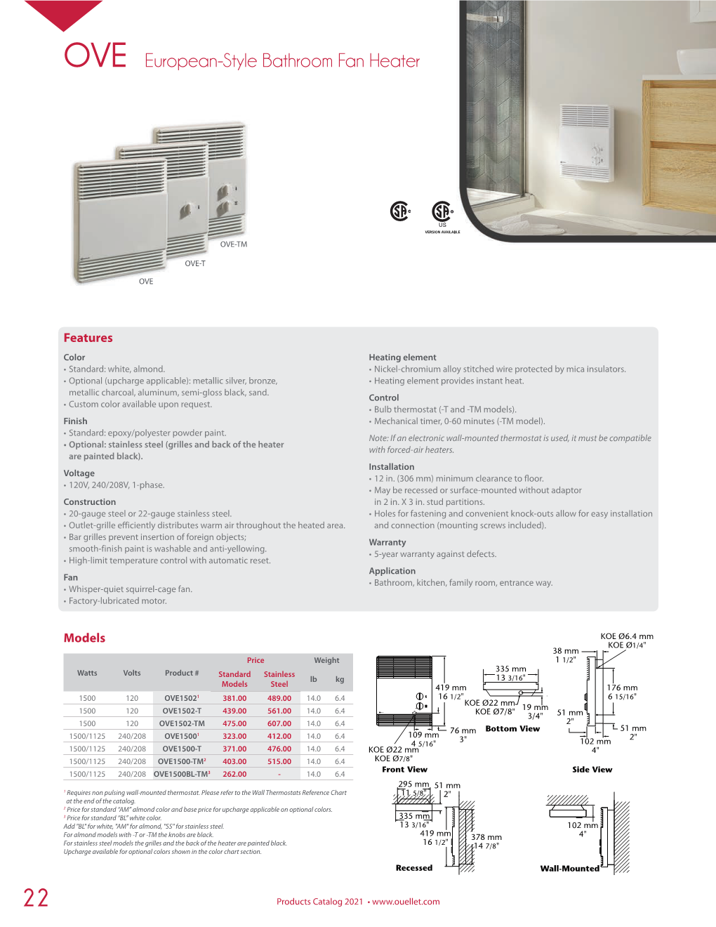 OVE European-Style Bathroom Fan Heater