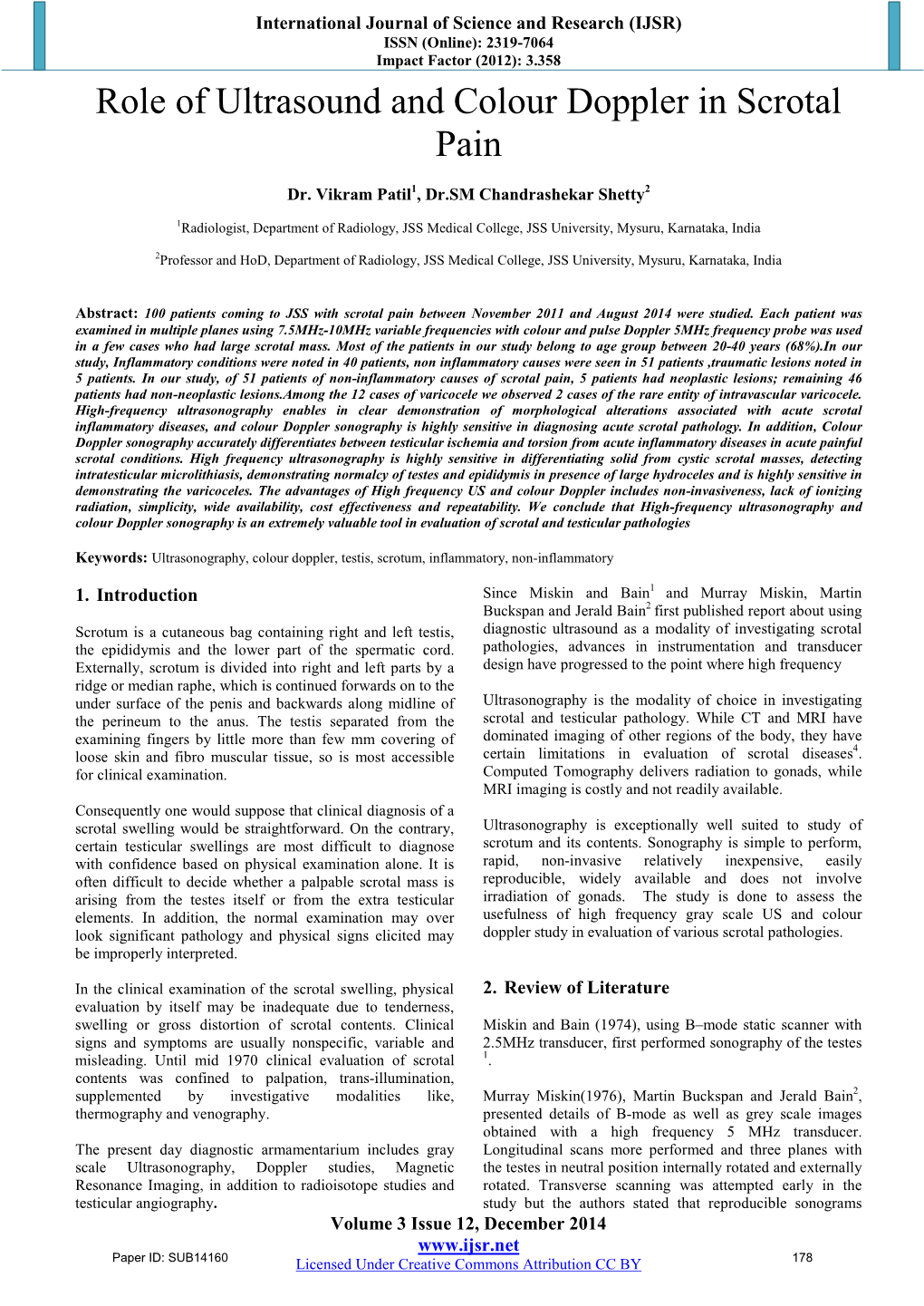 Role of Ultrasound and Colour Doppler in Scrotal Pain