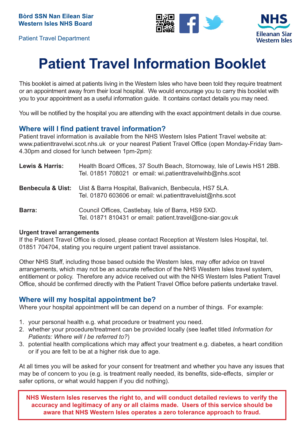 NHS Western Isles Patient Travel Information Booklet