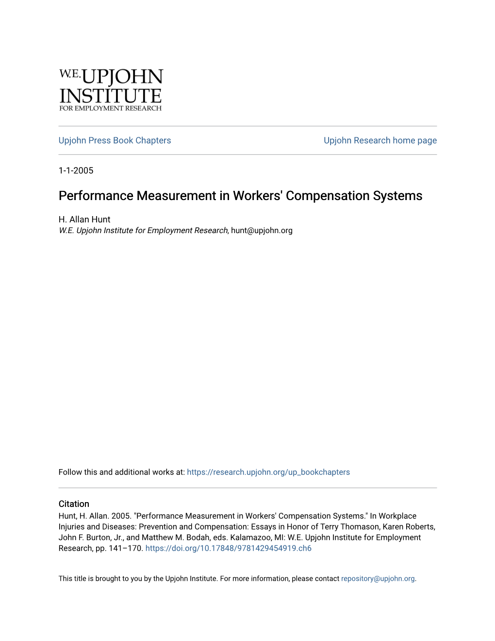Performance Measurement in Workers' Compensation Systems