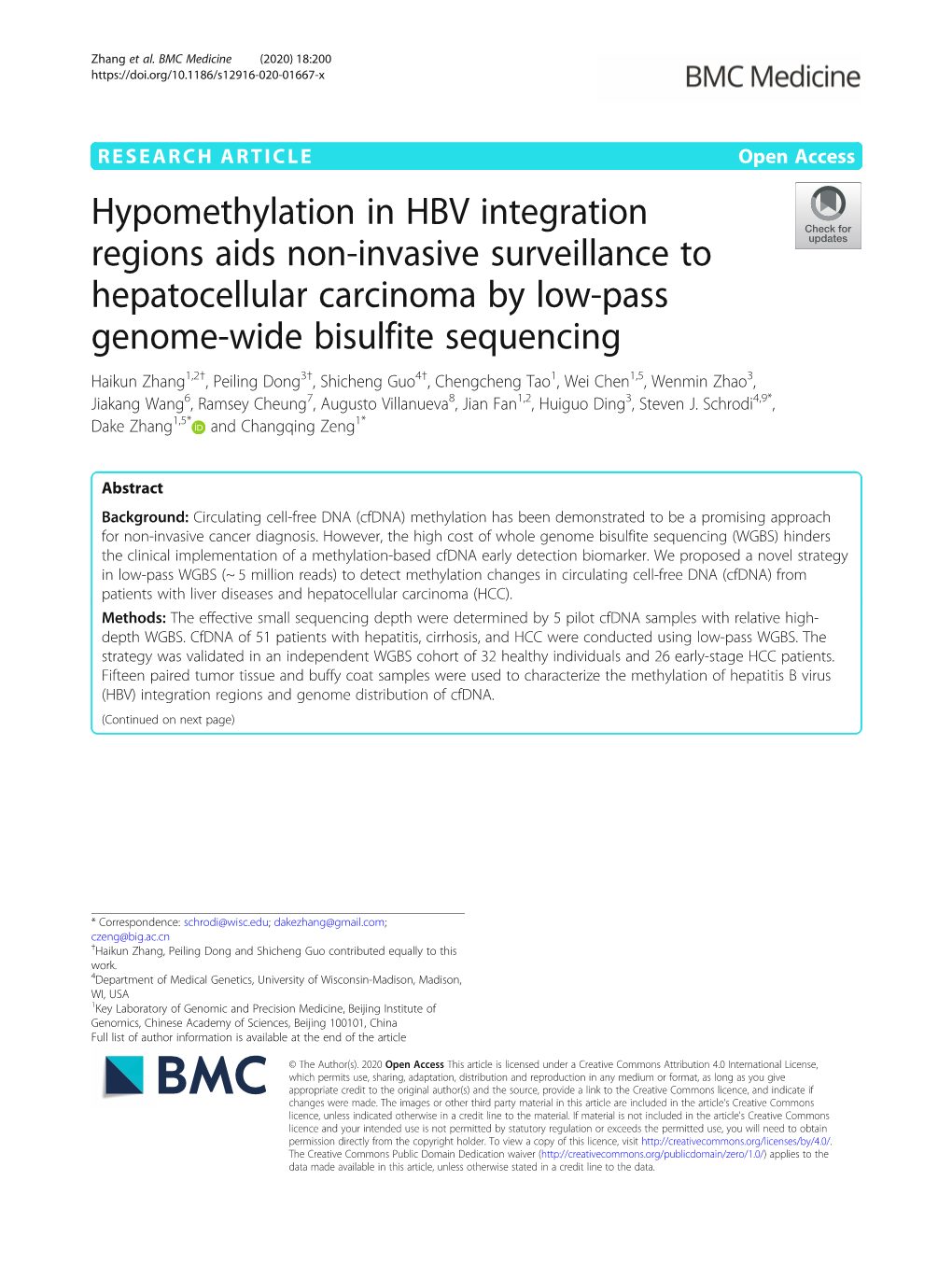 Hypomethylation in HBV Integration Regions Aids Non-Invasive Surveillance to Hepatocellular Carcinoma by Low-Pass Genome-Wide Bi