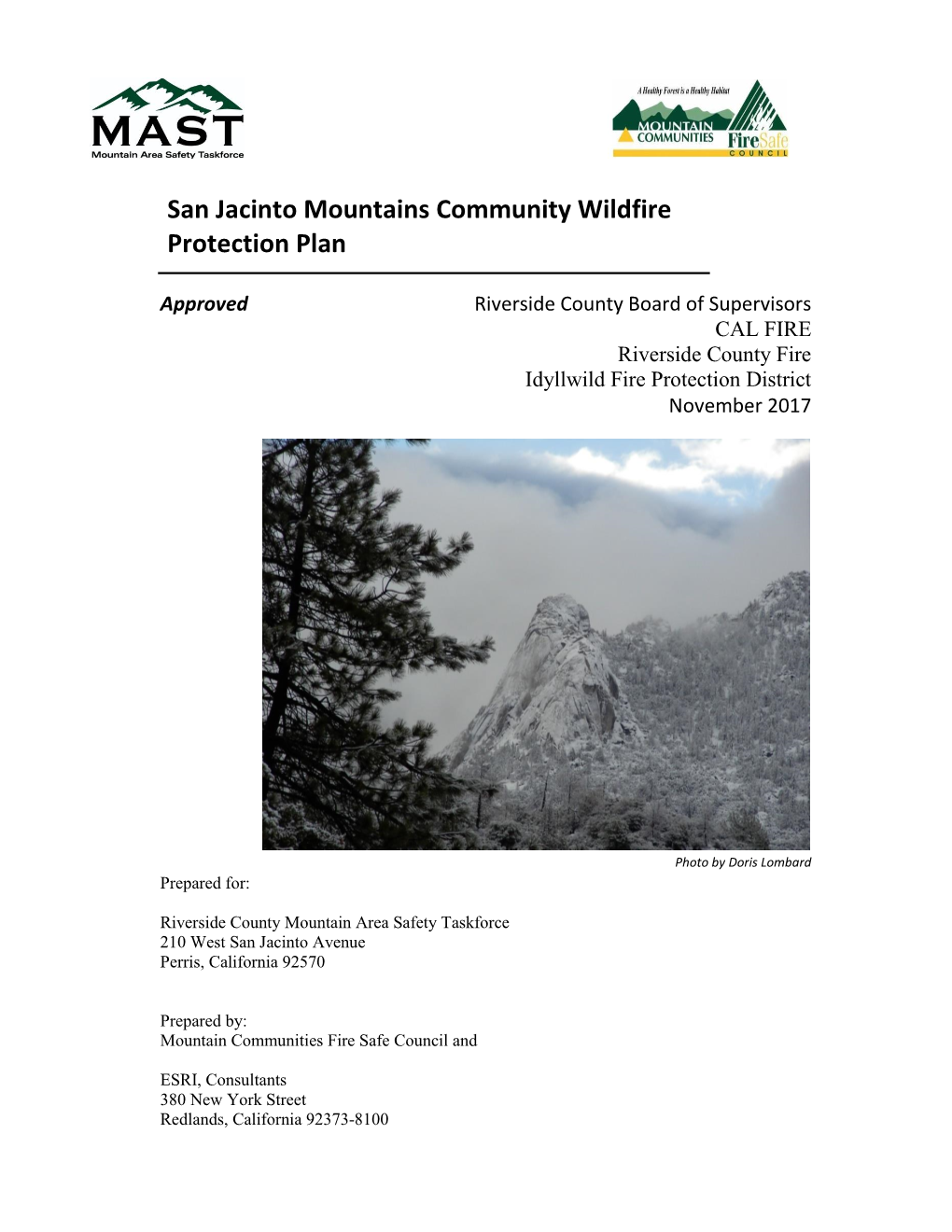 San Jacinto Mountains Community Wildfire Protection Plan