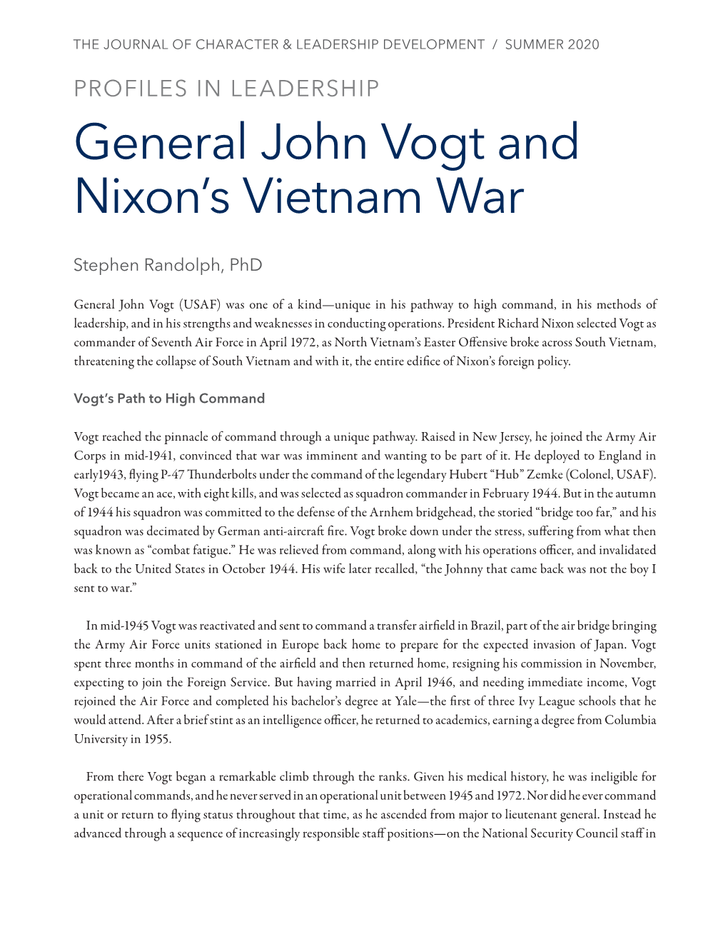 General John Vogt and Nixon's Vietnam