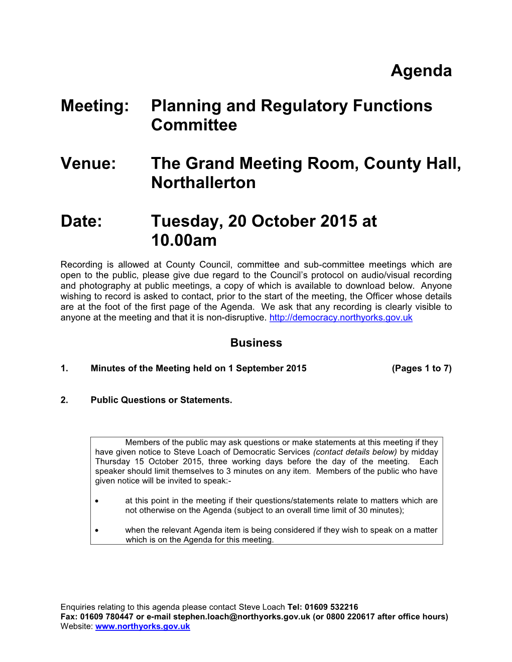 Agenda Meeting: Planning and Regulatory Functions Committee