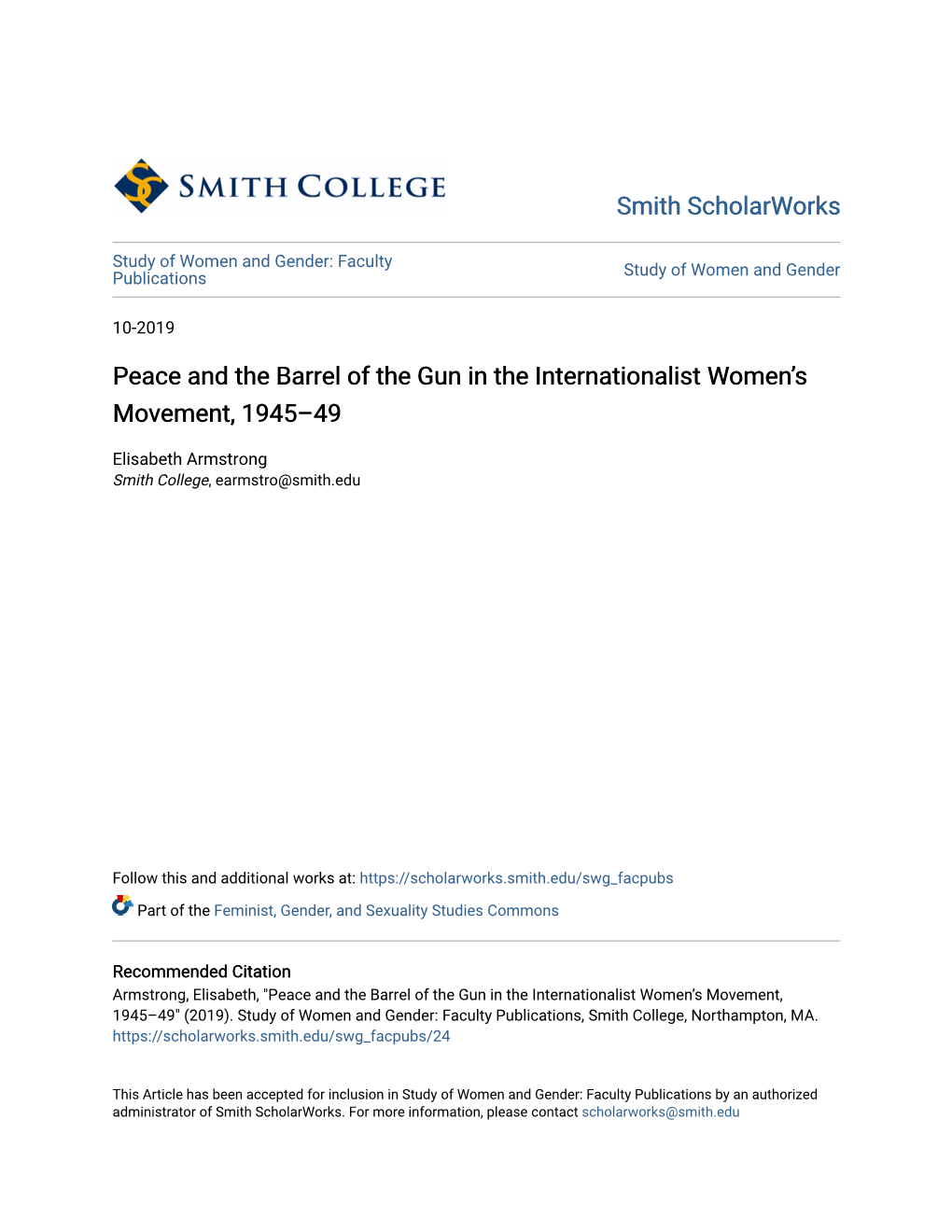 Peace and the Barrel of the Gun in the Internationalist Womenâ•Žs