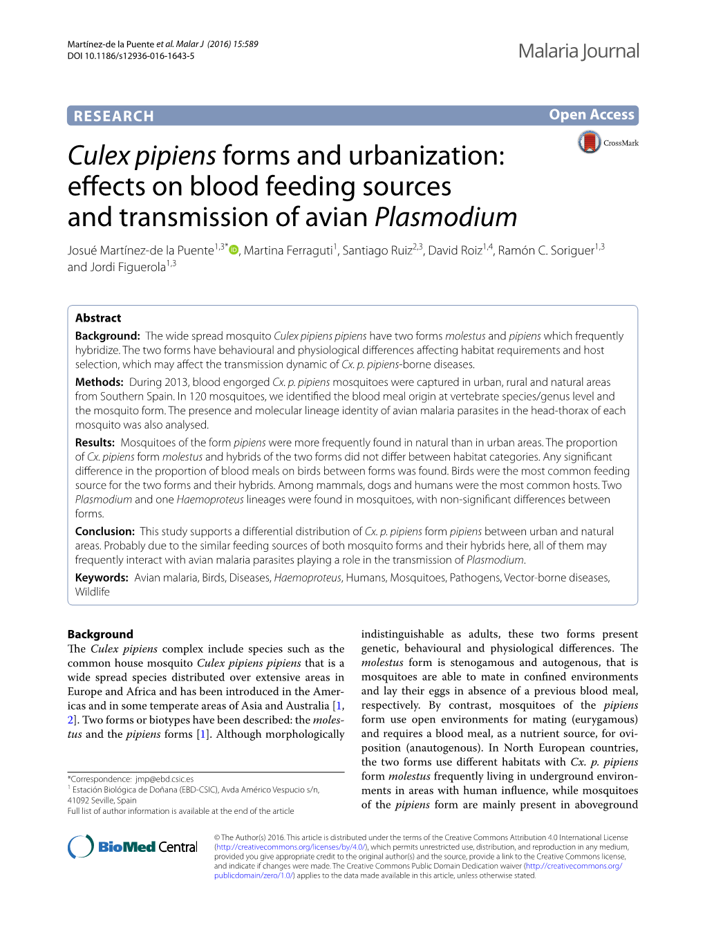 Culex Pipiens Forms and Urbanization: Effects on Blood Feeding Sources