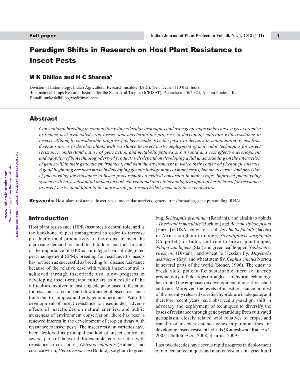 Paradigm Shifts in Research on Host Plant Resistance to Insect Pests