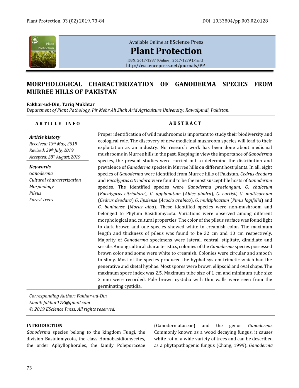 Morphological Characterization of Ganoderma Species from Murree Hills of Pakistan