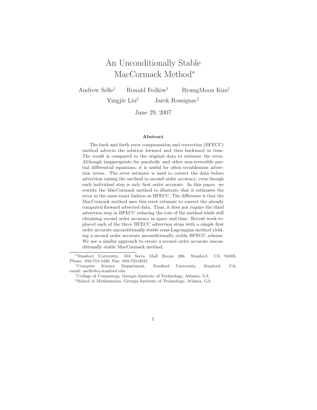 An Unconditionally Stable Maccormack Method∗