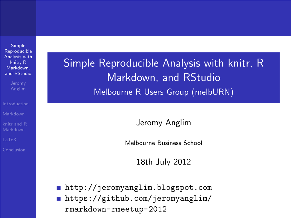 Simple Reproducible Analysis with Knitr, R Markdown, and Rstudio