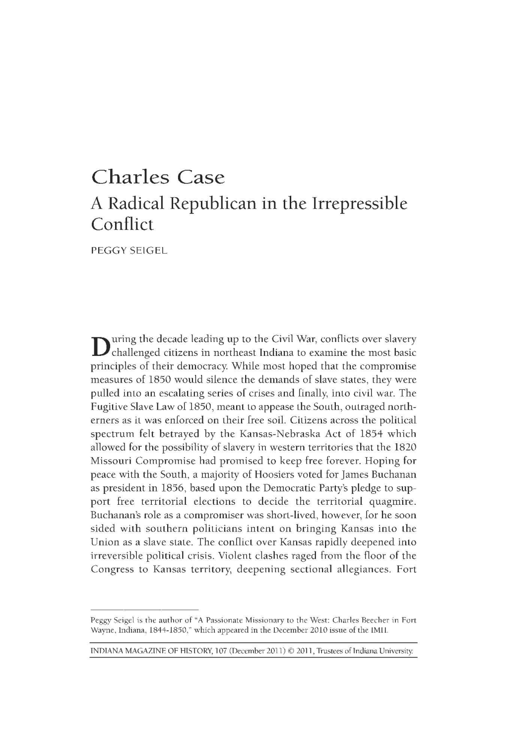 Charles Case a Radical Republican in the Irrepressible Conflict