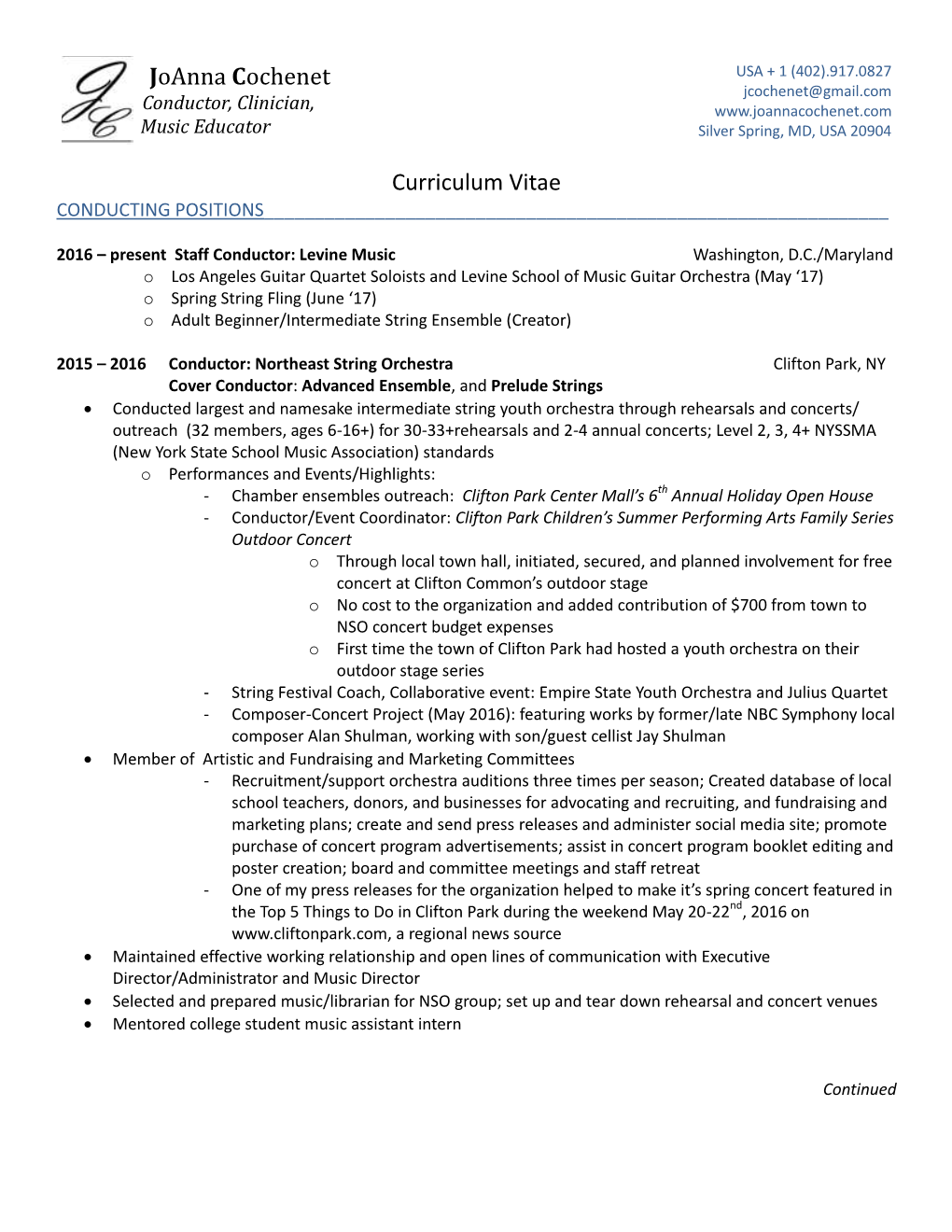 Joanna Cochenet Curriculum Vitae