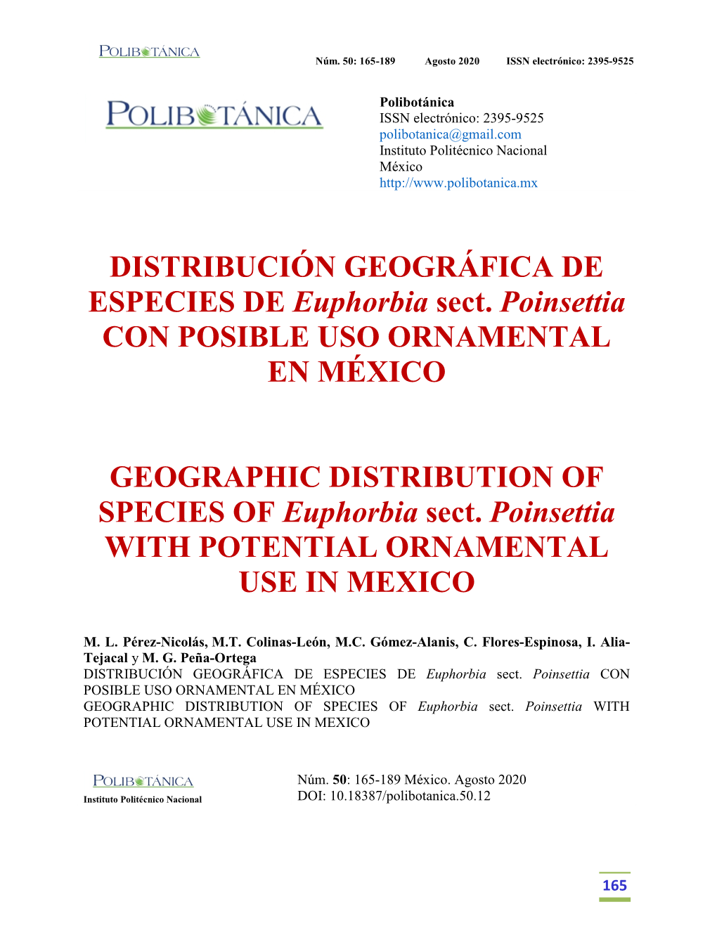 DISTRIBUCIÓN GEOGRÁFICA DE ESPECIES DE Euphorbia Sect