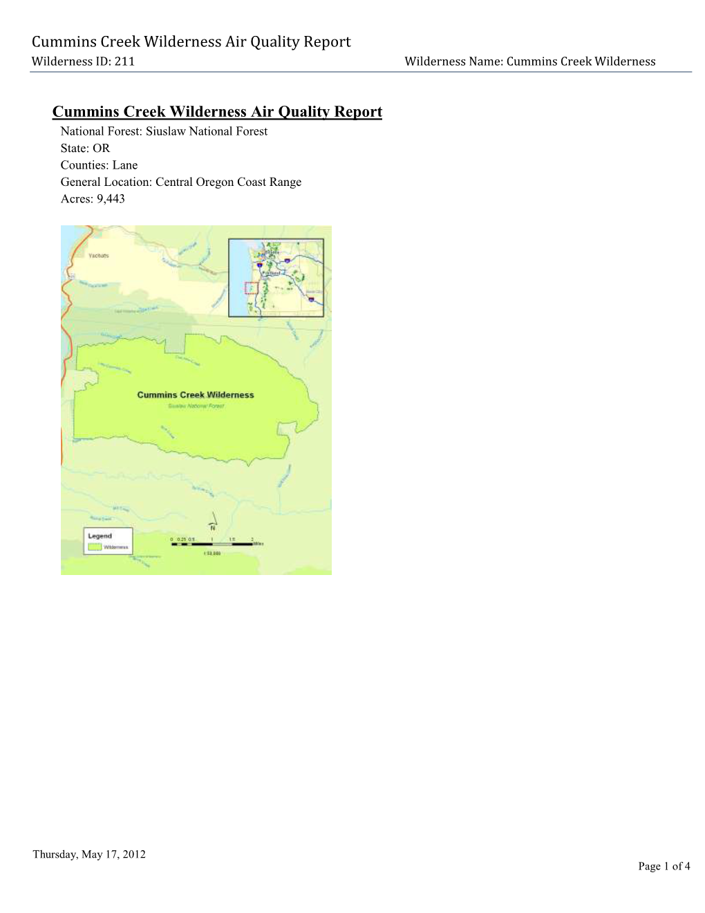 Cummins Creek Wilderness Air Quality Report, 2012