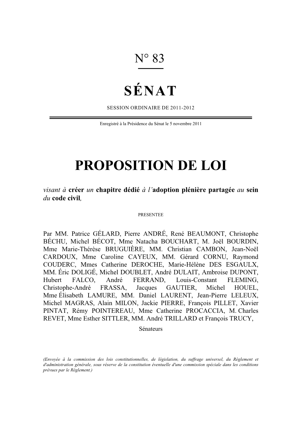 Sénat Proposition De