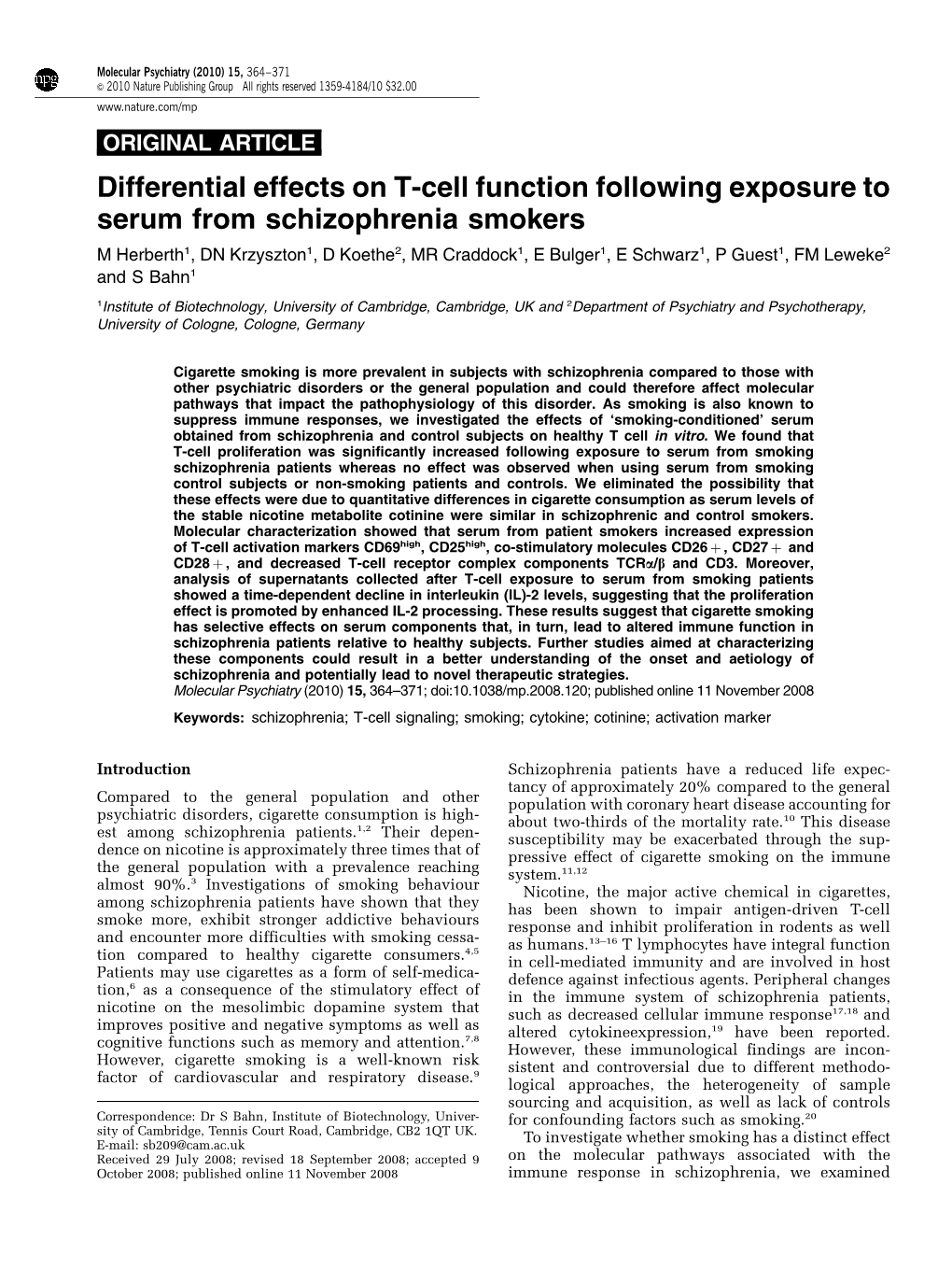 Differential Effects on T-Cell Function Following Exposure to Serum From